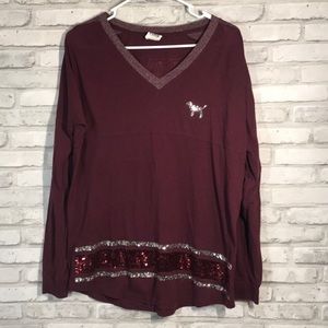 PINK Victoria’s Secret Sequin Maroon Top s…
